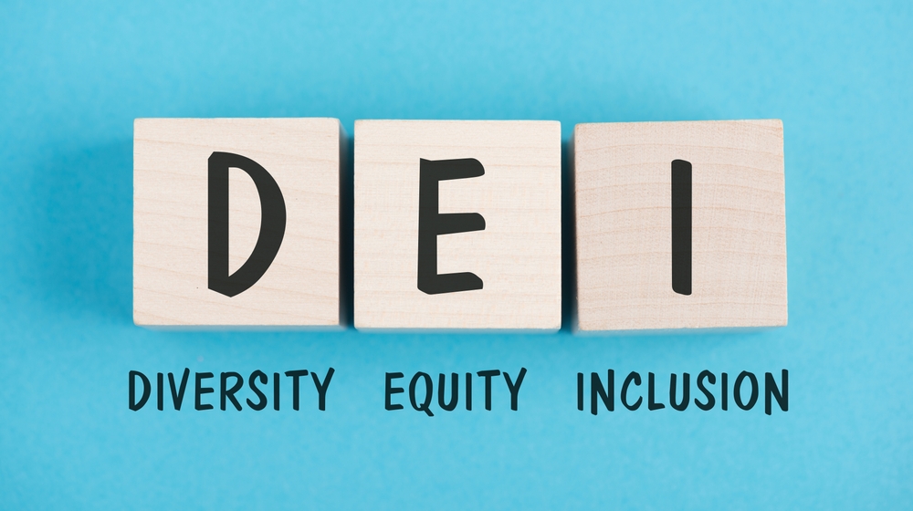 A graphic depicting the principles of diversity, equity, and inclusion, in hiring tools highlighting the importance of varied perspectives and unity.